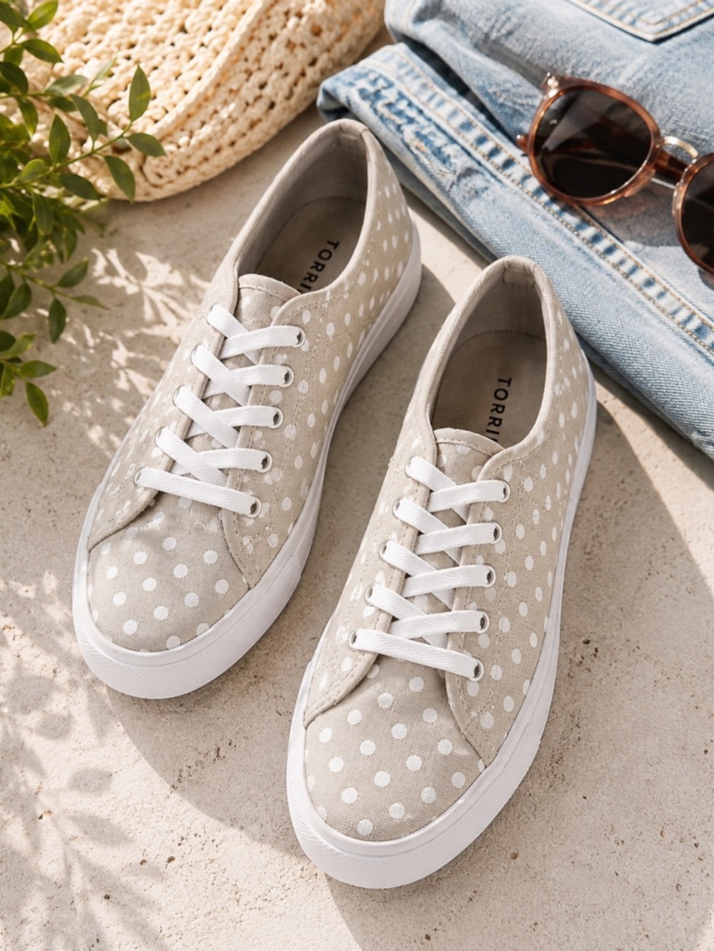 NEW Torrid Tan White Polka Dot Canvas Lace Up Women’s Sneakers Sz 8WW